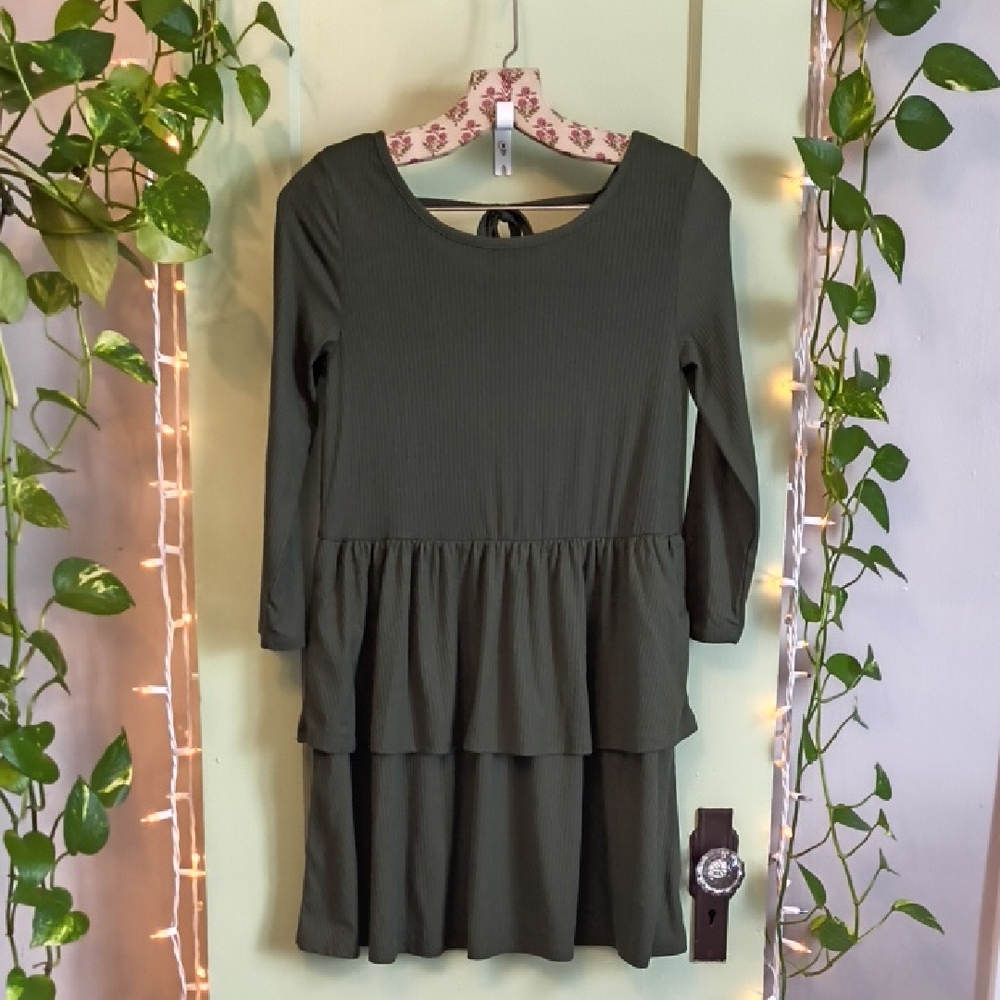Kids - Girls Epic Threads Dark Green 2 Tier Ribbed Dress XL
